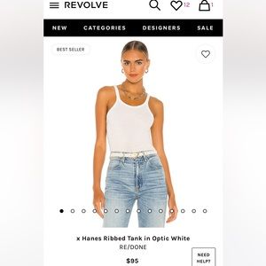 Re/done ribbed tank in optic white; like new